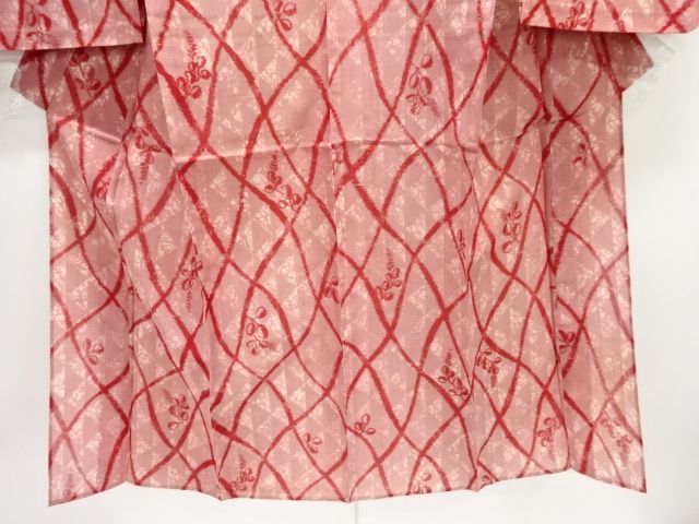  アンティーク　分銅菱に萩模様織り出し夏銘仙着物